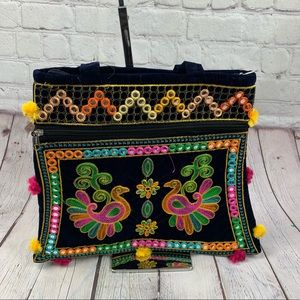 Velvet Finish Peacock Tote Bag